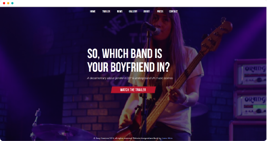 Screenshot of the music documentary website homepage.