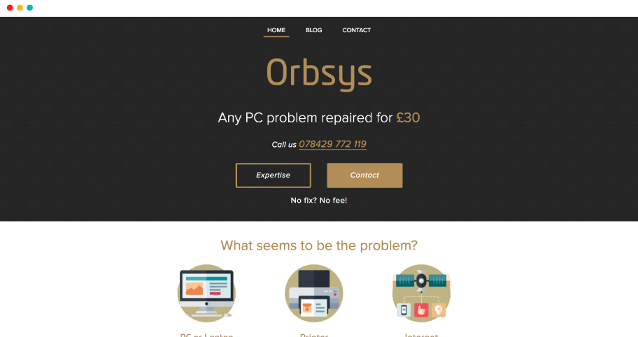 Screenshot of the Orbsys homepage on a desktop