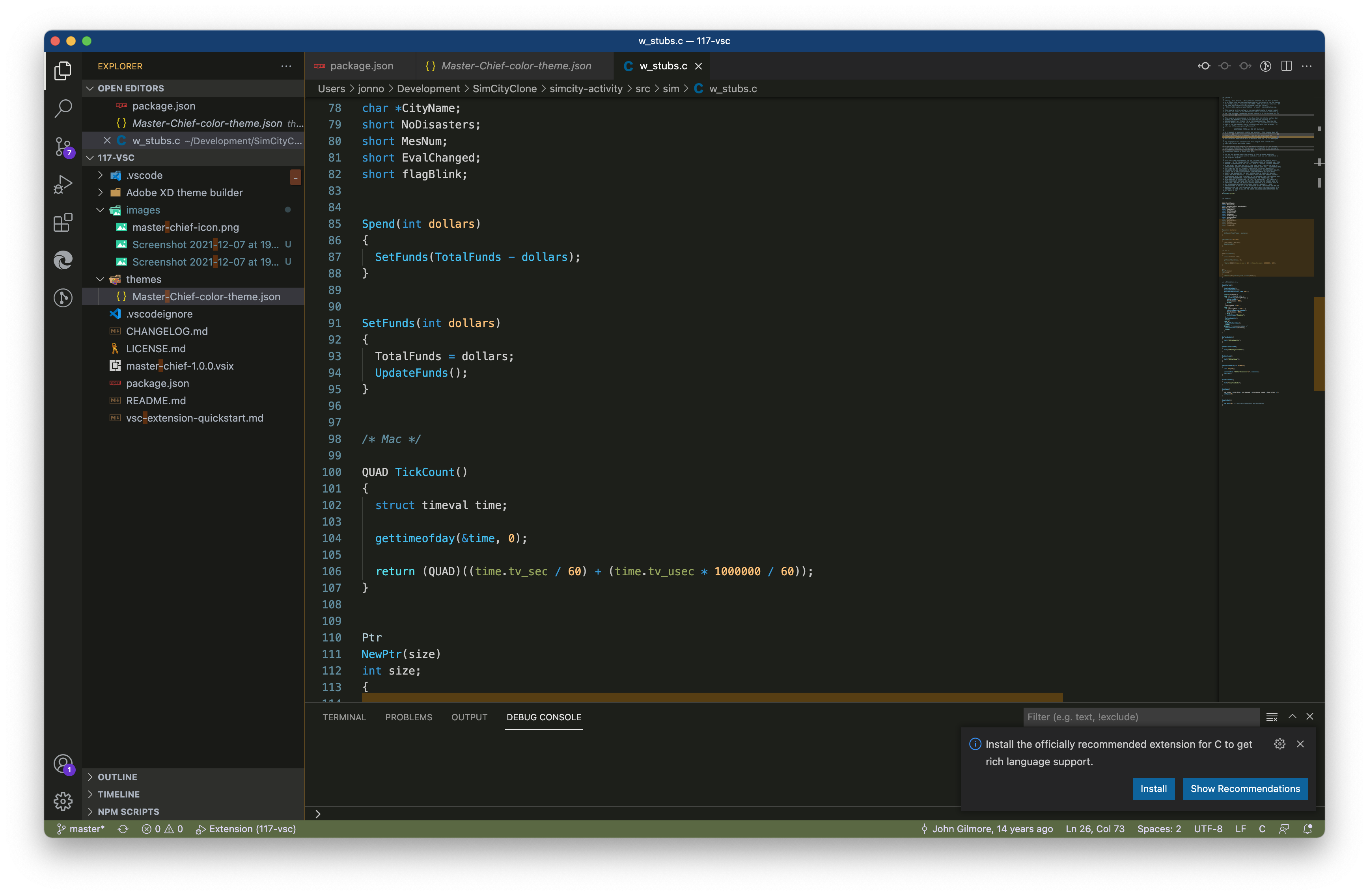 C code presented with the Master Chief theme