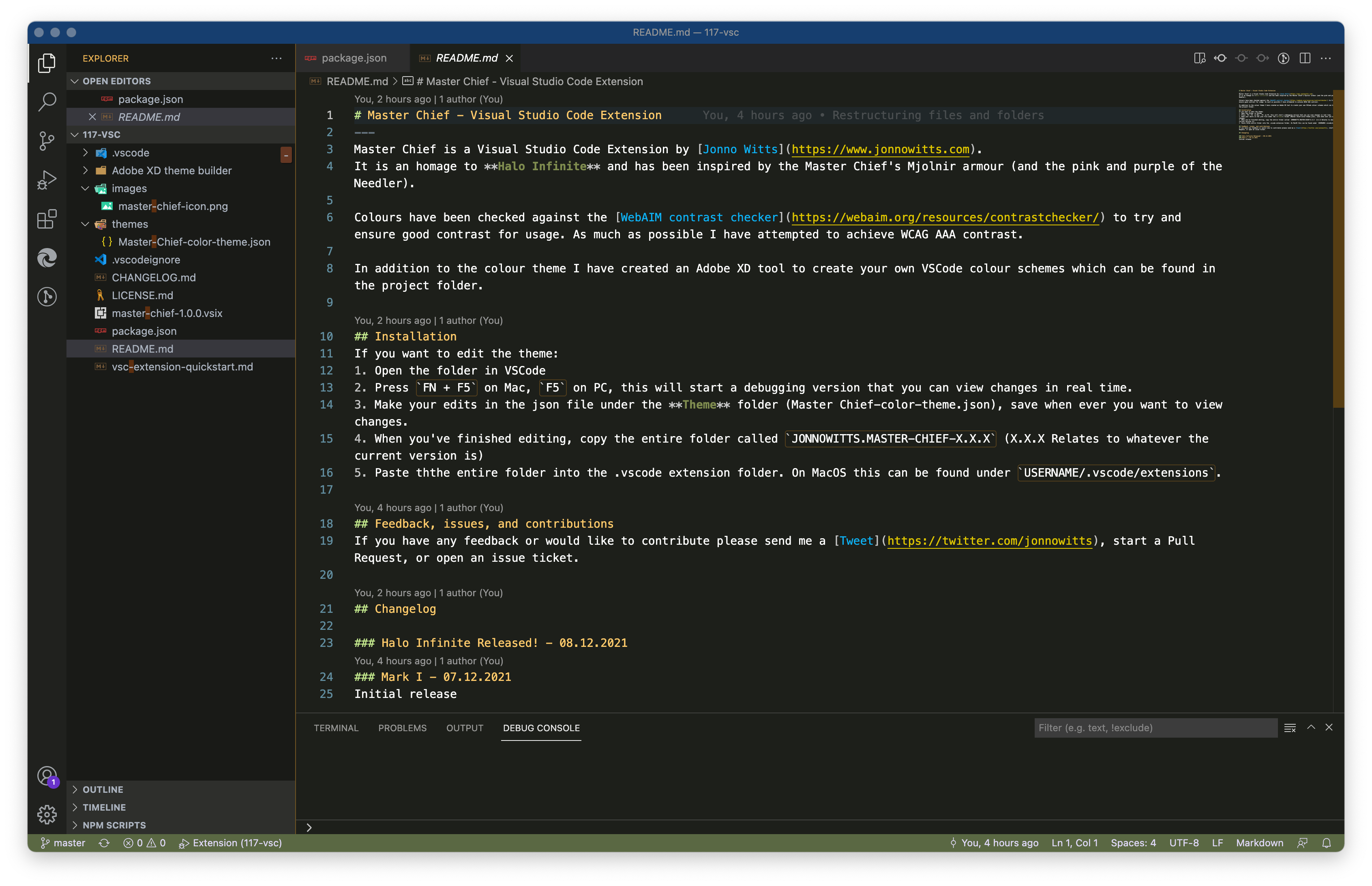 A markdown file presented with the Master Chief theme