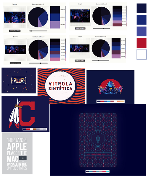 Samples from the design process including colour scheme ideas